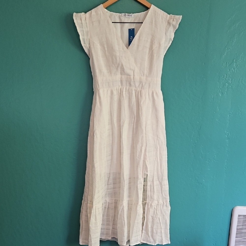 Cupshe Golden Era White Midi Dress with Ruffle Detail